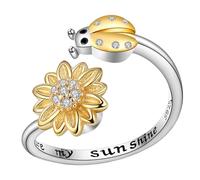 SUPVOX Sunflower Ladybug Adjustable Finger Ring Women’s Statement Jewelry White Gold Tone Fidget Ring for Teen Girls Valentine’s Day