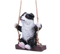 SUPVOX Swinging Border Collie Dog Statue Hanging Tree Decor for Garden Patio Porch Resin Outdoor Sculpture with Lifelike Smiling Puppy Figurine for Dog Lovers and Pet Enthusiasts