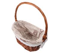 SUPVOX Traditional Woven Rattan Picnic Basket with Cloth Liner and Handles, Compact Oval Storage Basket 30X20X33Cm for Autumn Harvest, ’ Gathering, Farmers Market and Home Organization