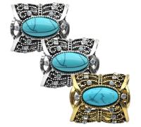 SUPVOX Turquoise Rhinestone Scarf Ring Set 3Pcs Vintage Hollow Carved Shawl Clips, Antique Silver and Bronze Buckles for Women’S Casual and Formal Wraps