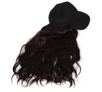 SUPVOX Unisex Baseball Cap Wig with Long Curly Dark Brown Hair, Black Duckbill Baseball Hat with Attached Wavy Hairpiece, Novelty Hat for Outdoor and Party Use