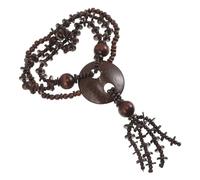 SUPVOX Vintage Boho Tassel Beaded Necklace with Coconut Shell Beads, Handmade Wooden Bead Choker for Women, Summer Beach Accessory, Unique European Style