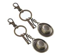 SUPVOX Vintage-inspired Zinc Alloy Cowboy Hat Keyrings 2pcs, Practical Mini Hat Keychain Set for Daily Life and Jewelry Making, Unique Tiny Western Style Accessories