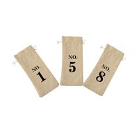 SUPVOX Vintage Linen Wine Bottle Bags Set with Number Design 15x35cm, Reusable Rustic Cloth Pouches for Wedding Day, Anniversary Party Decorations, European Style Red Wine Packaging