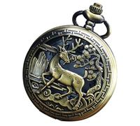 SUPVOX Vintage Men’s Quartz Pocket Watch with Deer Skeleton Dial, Retro Hollow Cover Mechanical Style, Portable Antique Watch with Battery for Casual and Formal Wear