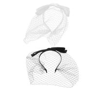 SUPVOX Vintage Mesh Veil Headbands 2pcs Pack for Women with Bowknot Decoration, Black and White Thin Ribbon Hairbands for Formal Events, Weddings, Tea Parties