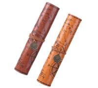 SUPVOX Vintage PU Leather Pencil Case Set 2pc - Large Capacity Sketch Pencils Pouch and Makeup Brush Storage Bags for Students and Artists, Dark Brown Brown Pen Holder for Travel and