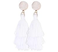 SUPVOX Vintage Tassel Dangle Earrings for Women, Bohemian Multi-layer Drop Earrings in Pure White, Lightweight Statement Jewelry for Casual and Festival Wear