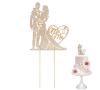 SUPVOX Wedding Cake Topper Decorative Mr Mrs Letters Metal Rhinestone Heart Ornament Gold Silver for Wedding Party Anniversary Cake Decorations