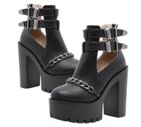 SUPVOX Women Rivet Chain Ankle Boots Thick High Heel Chunky Heel Platform Short Boots Waterproof Black Size 41 Rivet Shoes for Casual and Party Wear