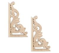 SUPVOX Wood Carved Onlay 2Pcs Decorative Furniture Appliques Solid Wood Panels for Door Corners with Smooth Finish for Interior Use