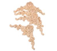 SUPVOX Wood Carved Onlay Appliques 4Pcs Solid Unpainted Corner Decorations for Doors Cabinets Beds DIY Furniture with Rose Pattern Suitable for Home Interiors
