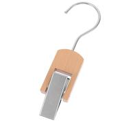 SUPVOX Wooden Clothes Hanger Clip with 10cm Silver Round Hook, Multi-use Beech Wood Laundry Hook for Scarves, Hats and Coats, Closet Storage Organizer for Home and Retail