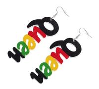 SUPVOX Wooden Queen Letter Dangle Earrings for Women, Ethnic African Style Round Printed Drop Ear Jewelry, Stylish Costume Festival Ear Pendant