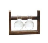 SUPVOX Wooden Rack Glass Vase Hydroponics Container Double-ball Planter Terrarium with High Temperature Resistant Glass for Desktop Decoration and Home Gift