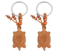 SUPVOX Wooden Turtle Keychain Pendant for Bags 2Pcs Double-Sided Carved Longevity Design Compact Key Holder Accessory for Travel and Daily Use