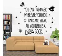 SUPWALS Wall Stickers Books Wall Decal You Can Find Magic Quote Vinyl Window Stickers Education Bookstore Reading Room Nursery Interior Decor Art 74X88 Cm