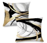 Supwhd Black White and Gold Abstract Geometric Pillow Covers 18x18 Set of 2, Modern Boho Home Decor, Living Room Bedroom Patio Garden