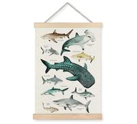 Supwhd Shark Wall Decor, Shark Posters with Wooden Frames, Ocean Animal Poster Hanger Frame, Sharks Nautical Wall Hanging Banner Decor for Nursery Classroom Coastal House Beachy Room, 16x24