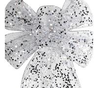 SUPYINI Christmas Decorative Bows 1pc Handcrafted Polyester Bow Knot Ornament for Xmas Tree Home Party Decor with Fine Workmanship Fashionable Exquisite Appearance (Silver Mess Net)