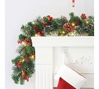 SUPYINI Christmas Garland With 50 Led for Fireplace Stairs Front Door,Xmas Garlands With Lights Pine Cones Berries,Light Up Artificial Table Porch Arch Mantle Garden Home Outdoor (1.8M+50LED)