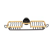 SUPYINI Faucet Storage Rack Aluminum Plastic Two Containers with Towel Rail for Sponge Rag Kitchen Bathroom (Black Gold Color)