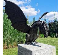 SUPYINI Garden Statues Ornaments, Large Patinated Bronze Dragon Gothic Garden Decor Statue, The Dragon of the Garden Sculptures Statues, Yard Art, Funny Resin Ornament