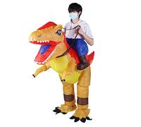 SUPYINI Inflatable Dinosaur Costume Inflatable Suit T-Rex Blow Up Outfit with Air Blower for Halloween Party Adults Kids 150-195cm (X115 yellow and red)