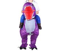 SUPYINI Inflatable Dinosaur Costume Inflatable Suit T-Rex Blow Up Outfit with Air Blower for Halloween Party Adults Kids 150-195cm (X115 Blue and Purple)