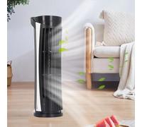 SUPYINI Tower Fan, 90 Degree Oscillating Fan with 2 Speeds and LED Light Quiet Standing Bladeless Fans 34dB USB 2.0 for Indoors Bedroom (Black)