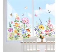 Supzone 100 * 50cm Flower Window Stickers Spring Summer Wildflower Butterfly Window Clings Double-Sided Anti-Collision Floral Window Decals for Home Glass Door Mirror