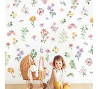Supzone 70 Pcs Boho Flower Wall Stickers Large Watercolor Wildflower Daisy Floral Butterflies Wall Decals for Girls Bedroom Living Room Home Office Wall Decor
