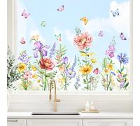 Supzone 92 * 57cm Wildflower Window Stickers Spring Summer Floral Butterfly Window Clings Double-Sided Anti-Collision Window Decals for Home Glass Door Mirror