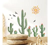 Supzone Cactus Wall Stickers Tropical Green Plants Boho Cactus Wall Decals Peel and Stick Vinyl with Sun Birds Cacti Art Decor for Baby Boy Kids Grils Nursery Living Room Bedroom Office Gifts for Mom