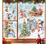 Supzone Christmas Window Stickers Santa Claus Reindeer Snowman Window Decorations Double-Sides Xmas Tree Window Clings Red Bird Snowflake Decal for Glass Home Doors Bedroom