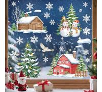 Supzone Christmas Window Stickers Snowman Window Decorations Double-Sides Xmas Tree Window Clings Snowflake Decal for Glass Home Doors Bedroom