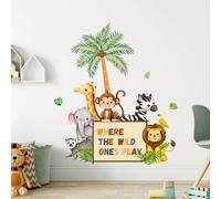 Supzone Jungle Animals Playroom Wall Stickers Where The Wild Ones Play Wall Decals Elephant Giraffe Lion Monkey Wall Decor for Kids Playroom Bedroom Baby Nursery Door Decor