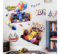Supzone Large Racing Car Wall Stickers Speeding Formula 1 Racing - Hot Wheels Wall Art Decals for Boys Kids Bedroom Playroom Decor