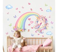 Supzone Large Rainbow Wall Stickers Unicorn Rainbow Butterfly Hearts Wall Art Decals for Girls Nursery Kids Bedroom Living Room Classroom