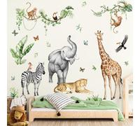 Supzone Large Safari Animals Wall Stickers Jungle Elephant Giraffe Leopard Zebra Monkey Wall Decals Baby Nursery Kids Room Wall Decor(XXL)