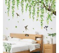 Supzone Large Tree Wall Stickers Tree Branch Green Leaves Birds Wall Decals Spring Wall Art Decor for Living Room Bedroom Sofa TV Background Decor