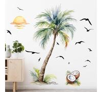 Supzone Palm Tree Wall Stickers Tropical Spring Summer Plant Sunset Boho Beach Wall Decals Peel and Stick Wall Art Decor for Baby Nursery Classroom Living Room Bedroom Office Gifts for Mom