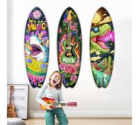 Supzone Surfboard Wall Stickers for Bedrooms Rock and Roll Music, 3 Sets Wall Decals Removable Vinyl Wall Art for Kids Children Baby Toddler Nursery Living Room Classroom Office Backdrop Home Decor