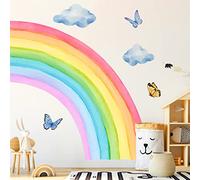 Supzone Wall Tattoo Rainbow Large 120*108cm Wall Sticker Watercolor Rainbow Cloud Butterfly Wall Sticker Girls' Room Removable Wall Decor for Children's Room Baby Room Bedroom Doors Wall Decor