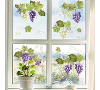Supzone Window Stickers Fresh Grapes and Green Vine Leaves Spring Summer Grape Branches Window Clings Decorative Static Window Decals for Home Store Glass Door Decoration