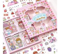 SUQ 100 Sheets Kawaii Stickers, Cute Cartoon Girls Stickers Set, Scrapbook Stickers, Sticker Set for Children, for DIY Arts Crafts,Photo Album,Planners,Calendars and Notebook (Pink)