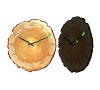 SUQ 12 Inch Wood Grain Clock, Frameless Wooden Wall Clocks with Luminous Hands, Tree Stump Shape Creative, Silent Battery Operated Clock, Retro Decor for Home Kitchen Living Room Bathroom Office