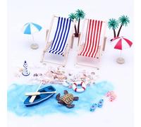 SUQ 14PCS Beach Micro Landscape, Miniature Dollhouse Beach Chair, Miniature Decorative Beach Accessories, Beach Chair Decoration Miniature Furniture