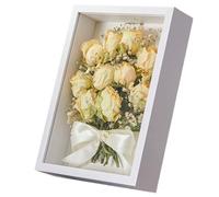 SUQ 3D Shadow Box, Flowers Shadow Box Display Case, Deep Display Box, Wooden 3D Picture Frame Display Box Memorabilia Tickets Crafts Medal Flower (White, 21×29cm)