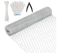 SUQ Chicken Wire Mesh, 35cm x 15m Floral Chicken Wire Net, with Cutting Plier, Gloves & 50Pcs Cable Ties, Metal Hardware Cloth Netting for Chicken Dog Rabbit, for Crafts and Gardening